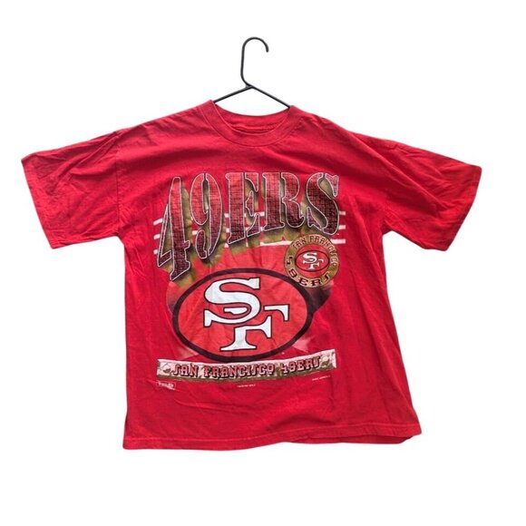 Vintage T-shirt 90s San Francisco 49ers Men's Large Spell Out Shirt Red - Picture 1 of 5
